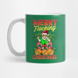 Merry Flocking Christmas Santa Flamingos Xmas Mug